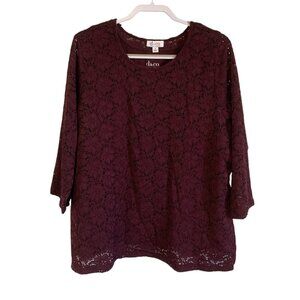 D&Co Burgundy Lace Knit Top with Tank Top XL